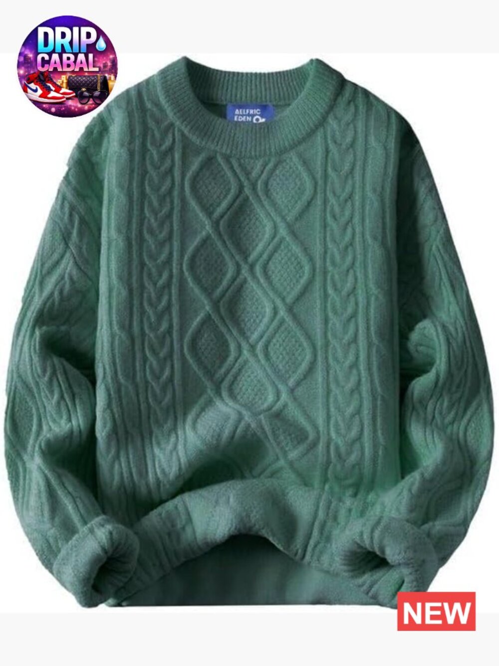 Oversized Cable Knit Pullover Sweater Crewneck Long Sleeve Heavyweight